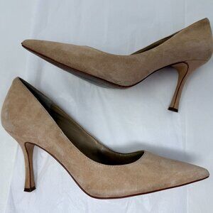 Ann Taylor Suede Pumps  Size 11M  Nude Beige Pointed Toe High Heel Shoes